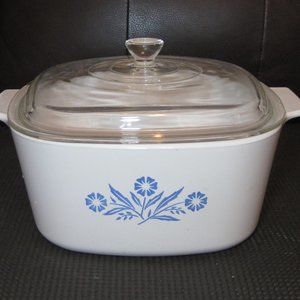 Vintage CORNFLOWER Corning Ware Casseroles 2 1/2 Qt (8 1/2" Sq.) w/ Pyrex lid.